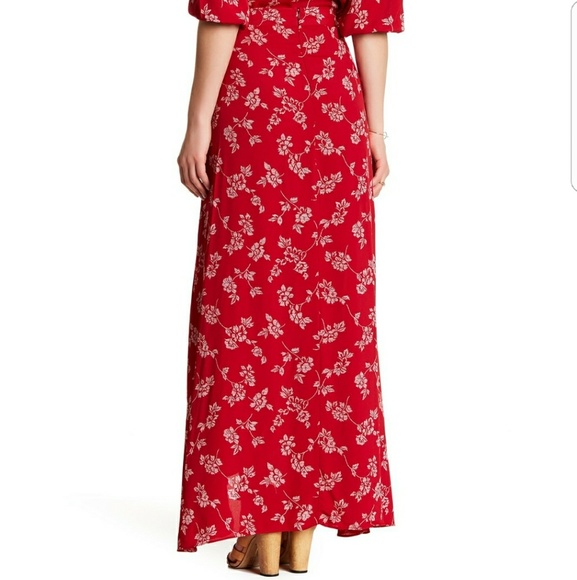 Flynn Skye Wrap It Up Red Floral Slit Maxi Skirt - Picture 2 of 6